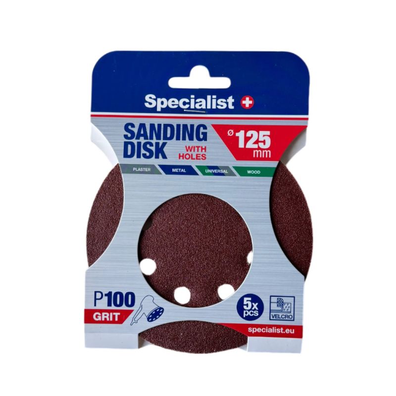 SPECIALIST+ smilšpapīrs ar caurumiem P100, 125 mm, 5 gab.