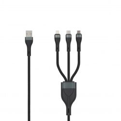 SEEK TOTI USB A to microUSB-Type-C-Lightning, 1.5 m Braided Cable 2A ,non-MFI,, Black