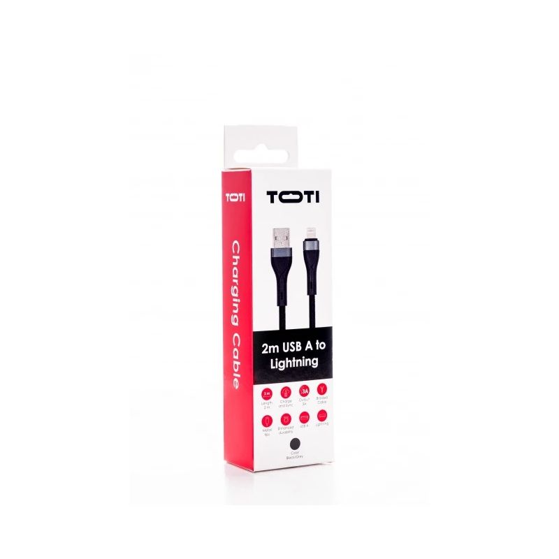 SEEK TOTI USB A to Lightning, 2m Braided Cable 2A ,non-MFI,, Black