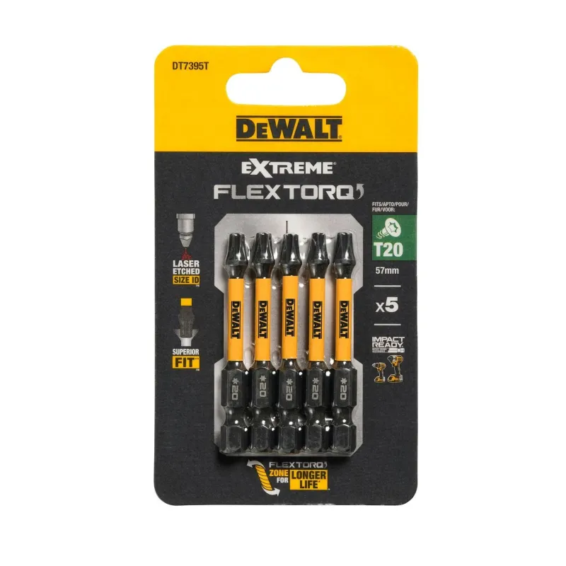 FLEXTORQ skrūvgriežu uzgaļi T20 57 mm, DeWALT, 5 gab.