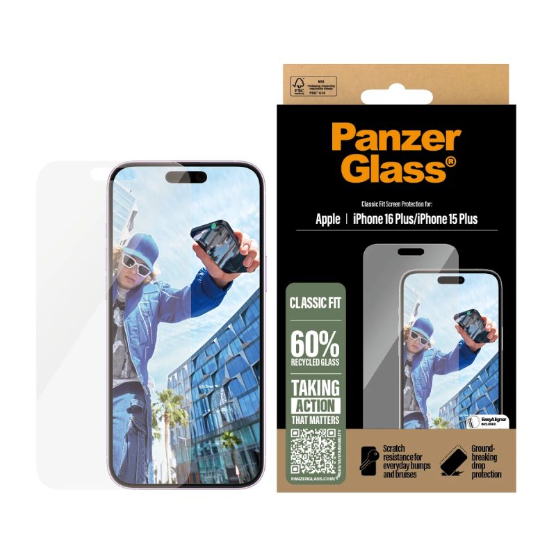PanzerGlass Screen Protector Apple iPhone 16 Plus, Classic Fit