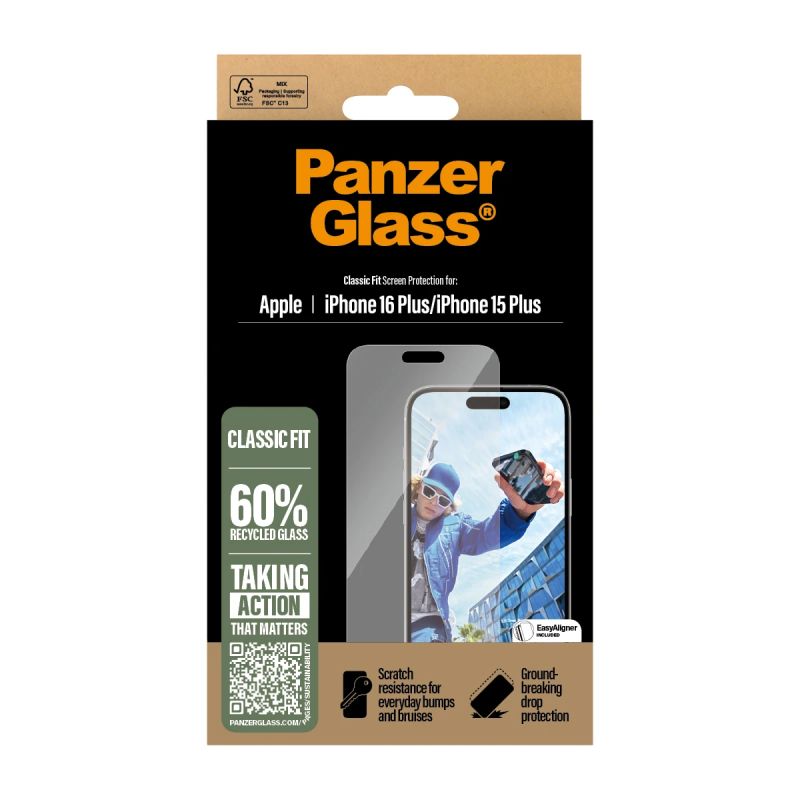 PanzerGlass Screen Protector Apple iPhone 16 Plus, Classic Fit