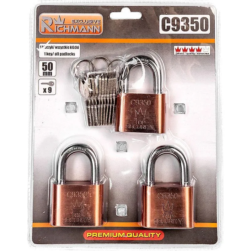 Set of 3 padlocks 50 mm opened by 1 key