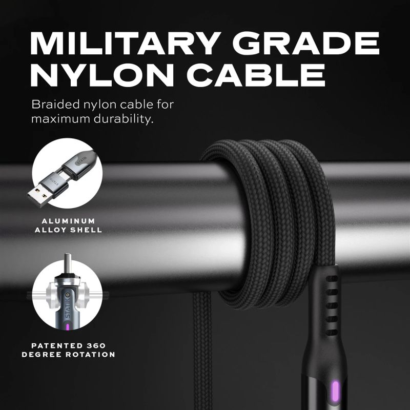 STATIK PowerPivot Pro Nylon Braided Cabel, USB-C to USB-C, 3m, Balck