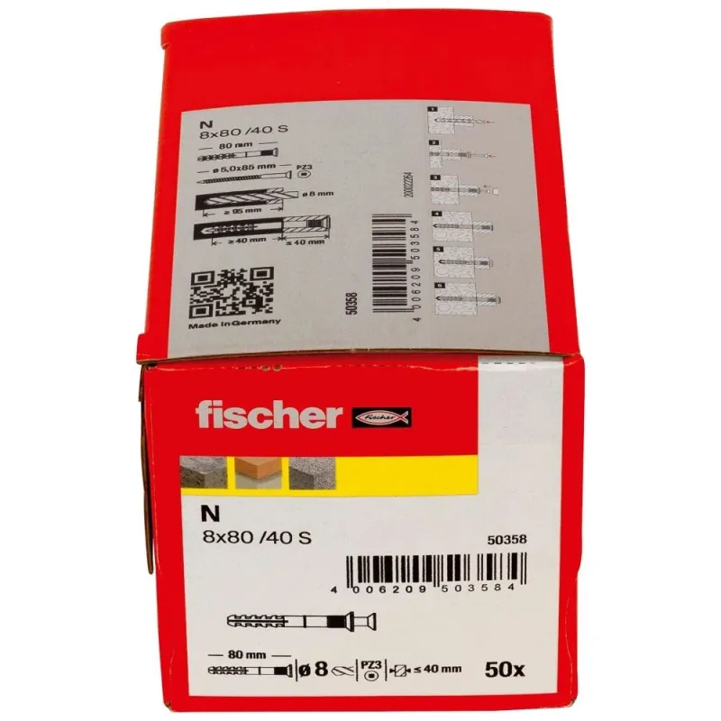 Dībeļnagla N S 8x80-40 mm, Fischer 50 gab.