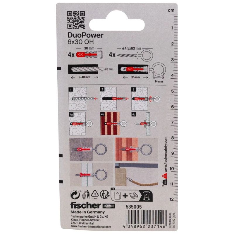 Dībeļi DUOPOWER ar O formas āķi 6x30, 4 gab.