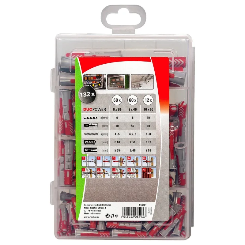 DuoPower dībeļu komplekts Profi-Box, Fischer, 132 gab.