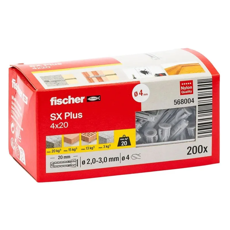 fischer Expansion plug SX Plus 4x20 mm, 200 pcs.