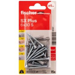 FISCHER expansion plug SX Plus S with screw, 6x30 mm, 15 pcs.