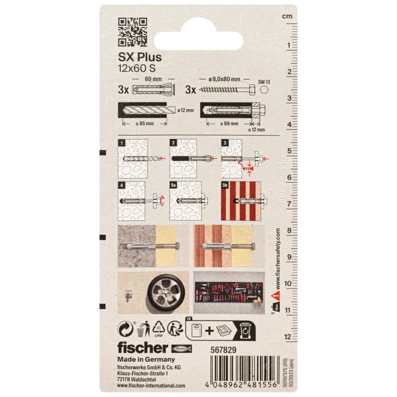 FISCHER kaiščiai su varžtais SX Plus S, 12x60 mm, 3 vnt.