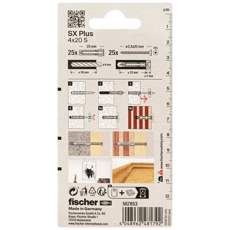 FISCHER kaiščiai su varžtais SX Plus S, 4x20 mm, 25 vnt.