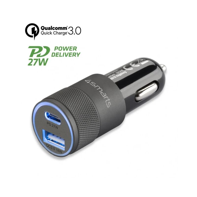 Car Charger Rapid+ 27W with Quick Charge, grey - black