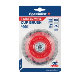 Savītās stieples kausa veida birste, 90 mm, M14, SPECIALIST+