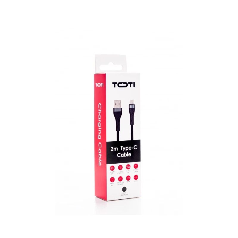 SEEK TOTI USB A to Type-C, 2m Braided Cable 3A, Black