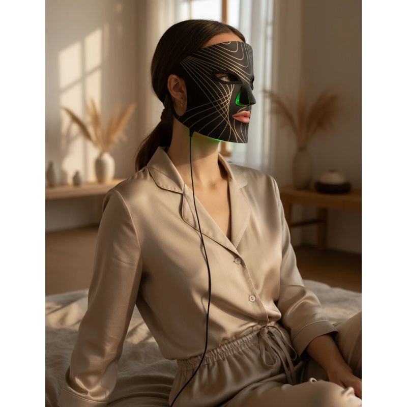 Lunni 7 colors LED and Near-Infrared Light Silicone LED Facial Mask Black