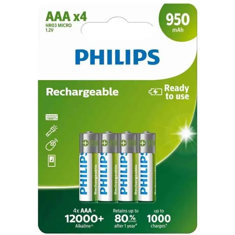 Baterija Philips AAA lādējama 4gb