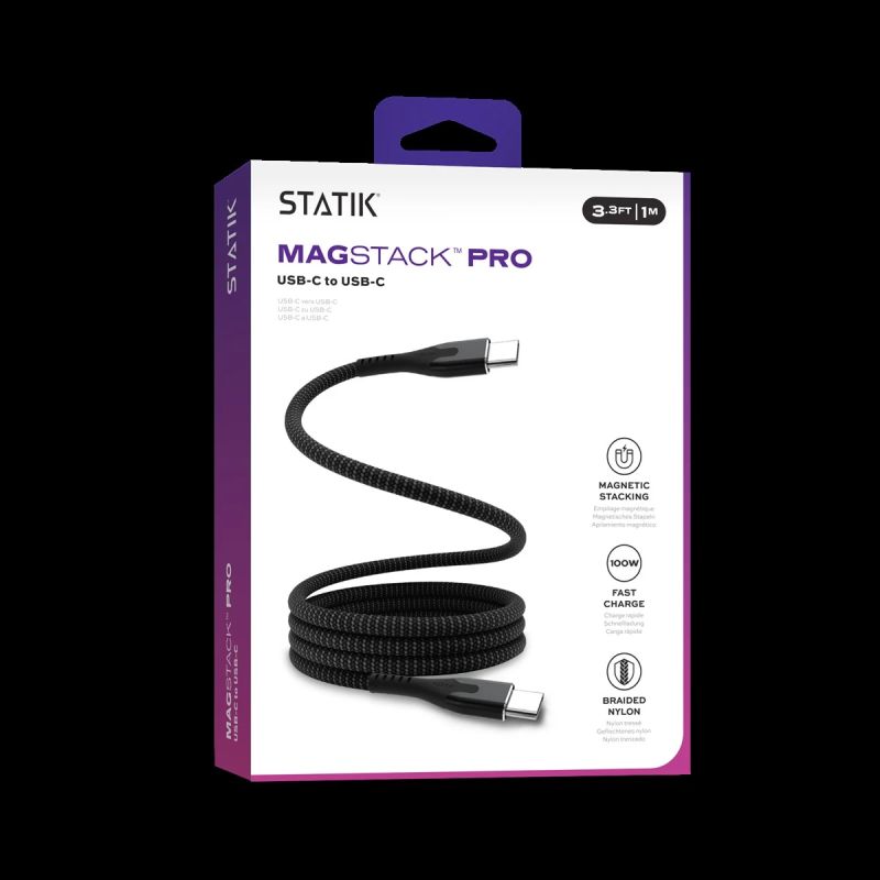 STATIK MagStack Pro, Magnetic Cable, USB-C to USB-C, 2m, Black