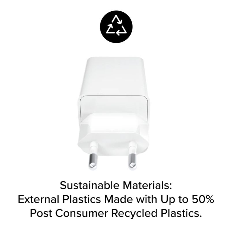 mophie Essentials Power Adapter Dual USB-C PD 50W EU White