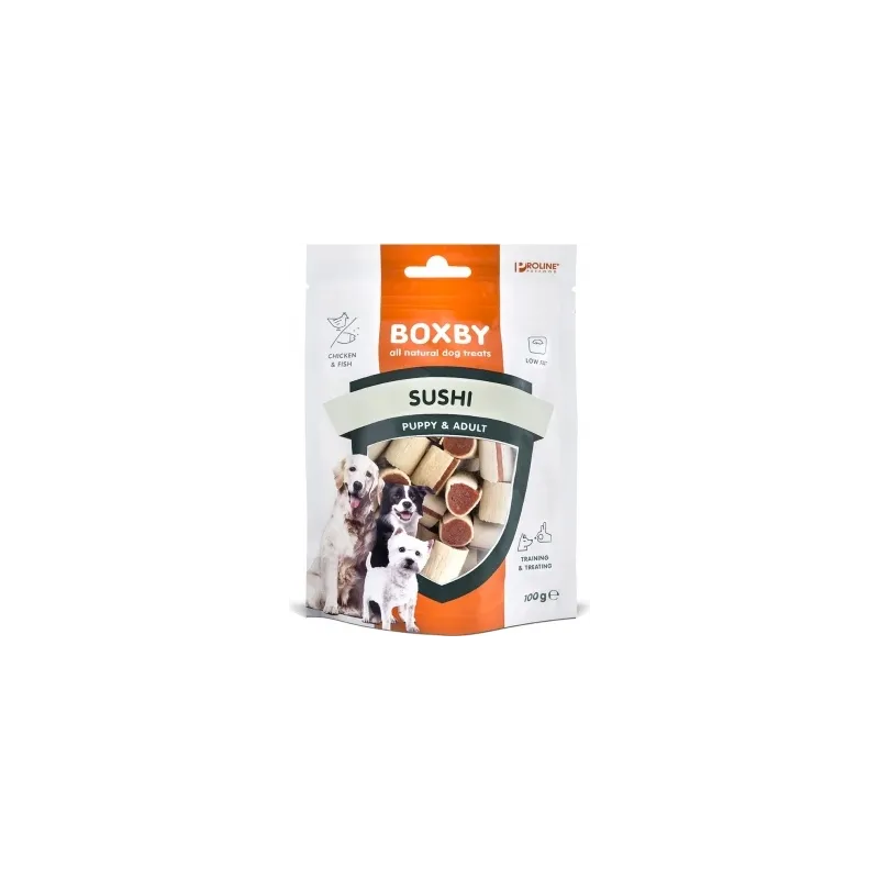 BOXBY ORIGINAL SUSHI FOR DOGS 100g - SUŠI KUCĒNIEM UN PIEAUGUŠIEM SUŅIEM ,VISTA UN ZIVIS,