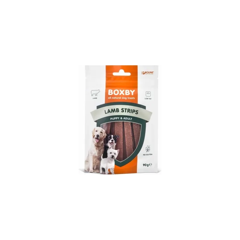 BOXBY LAMB STRIPS PUPPY&ADULT 90g - BOXBY ЛАКОМСТВО ПОЛОСКИ С ЯГНЕНКОМ ДЛЯ ЩЕНКОВ И ВЗРОСЛЫХ 90gr