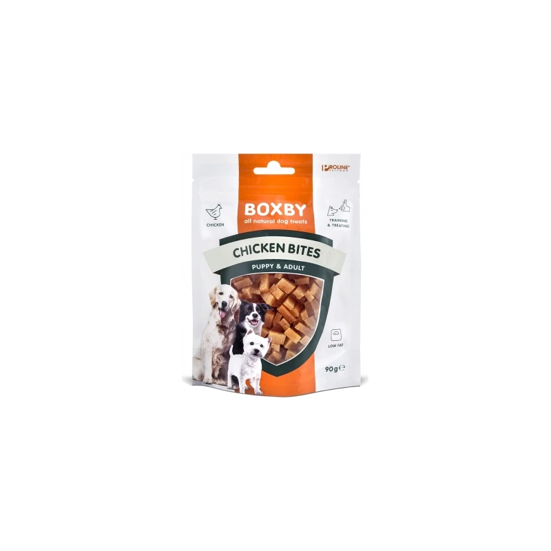 BOXBY CHICKEN BITES 90g - GABALIŅI KUCĒNIEM UN PIEAUGUŠIEM SUŅIEM ,100% VISTA,
