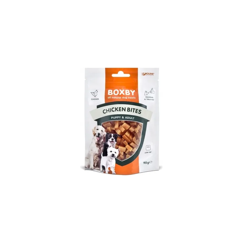 BOXBY CHICKEN BITES 90g - КУСОЧКИ ДЛЯ ЩЕНКОВ И ВЗРОСЛЫХ СОБАК ,100% КУРИЦА,