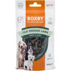 BOXBY COLD PRESED LAMB TREAT 100gr - BOXBY AUKSTĀS PRESĒŠANAS GARDUMS AR JĒRA GAĻU