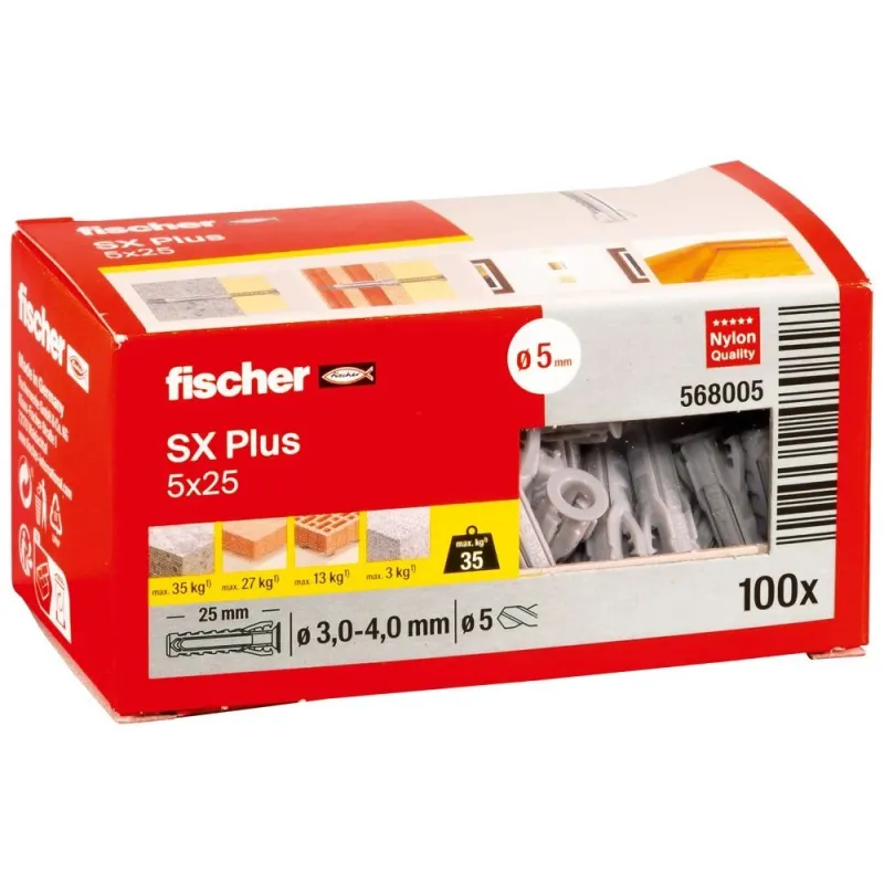 fischer Expansion plug SX Plus 5 x 25 mm, 100 pcs.