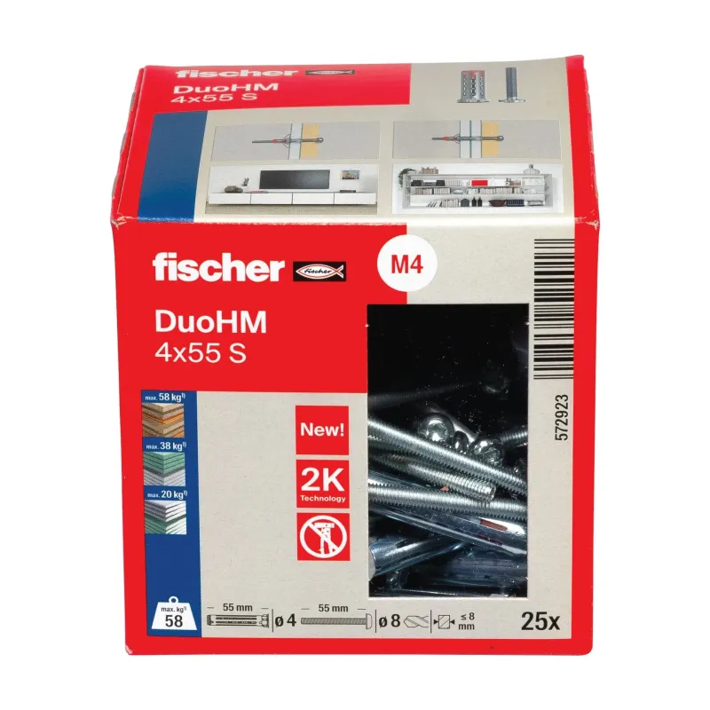 Dobto konstrukciju stiprinājums DuoHM 4x55 S PH TX, Fischer, 25 gab.