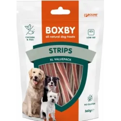 BOXBY STRIPS FOR DOGS 360g - STRĒMELĪTES KUCĒNIEM UN PIEAUGUŠIEM SUŅIEM ,VISTA UN ZIVIS,