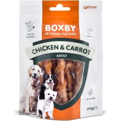BOXBY CHICKEN&CARROT STICKSI 100g - NŪJIŅAS PIEAUGUŠIEM SUŅIEM ,VISTA UN BURKĀNI,