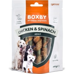 BOXBY CHICKEN&SPINACH STICKS 100g - NŪJIŅAS PIEAUGUŠIEM SUŅIEM ,VISTA UN SPINĀTI,