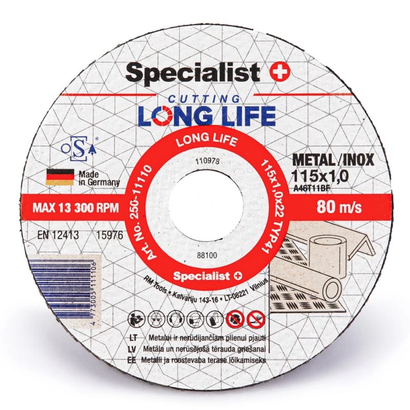 SPECIALIST+ metāla griešanas disks LONG LIFE, 115 x 1 x 22 mm