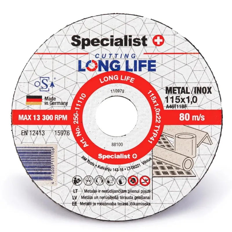 SPECIALIST+ metāla griešanas disks LONG LIFE, 115 x 1 x 22 mm