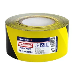 SPECIALIST+ warning barrier tape, black-yellow, 250 m x 75 mm