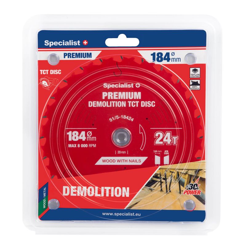 Cutting disc 184x24Tx20-16mm, Demolition PREMIUM, SPECIALIST+