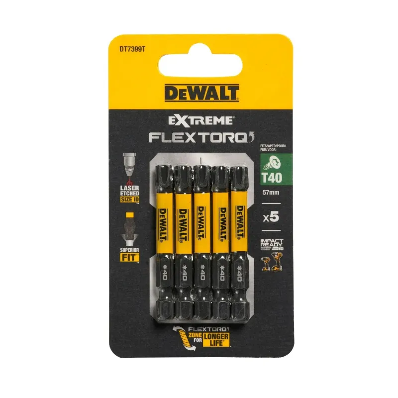 FLEXTORQ T40 skrūvgrieža uzgaļi 57 mm, DeWALT, 5 gab.