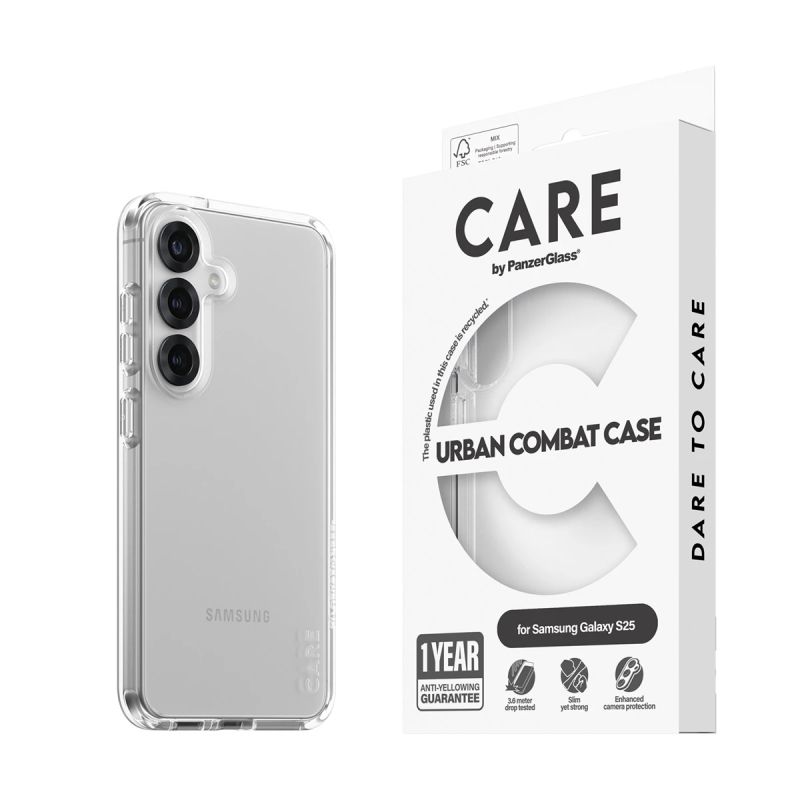 CARE by PanzerGlass Flagship Case Urban Combat w. Clear Frame Samsung Galaxy S25, Transparent