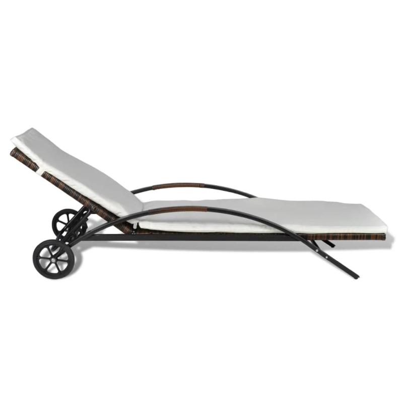 vidaXL sauļošanās zvilnis ar matraci un riteņiem, brūna PE rotangpalma