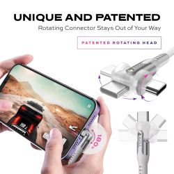 STATIK PowerPivot Pro Nylon Braided Cabel, USB-C to USB-C, 3m, White