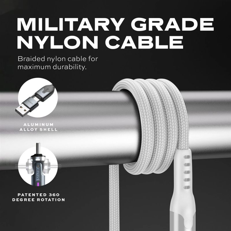 STATIK PowerPivot Pro Nylon Braided Cabel, USB-C to USB-C, 3m, White