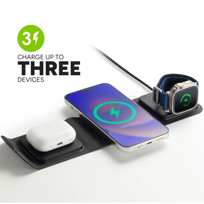 mophie-3in1 travel charger MagSafe with adapter EU Black