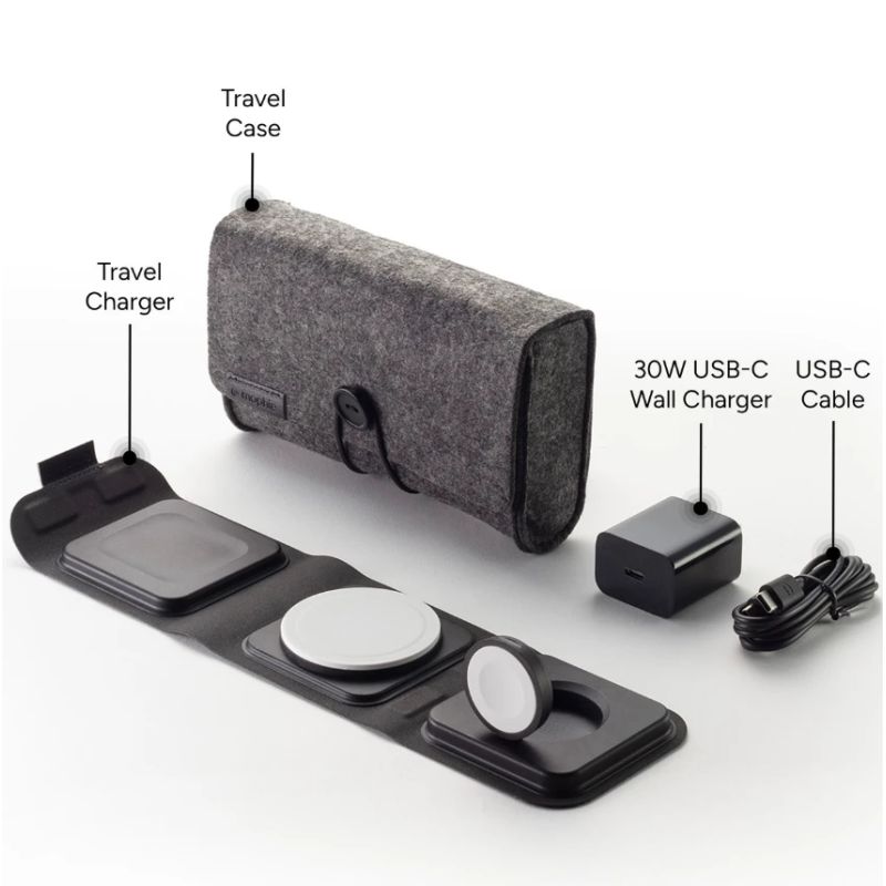 mophie-3in1 travel charger MagSafe with adapter EU Black