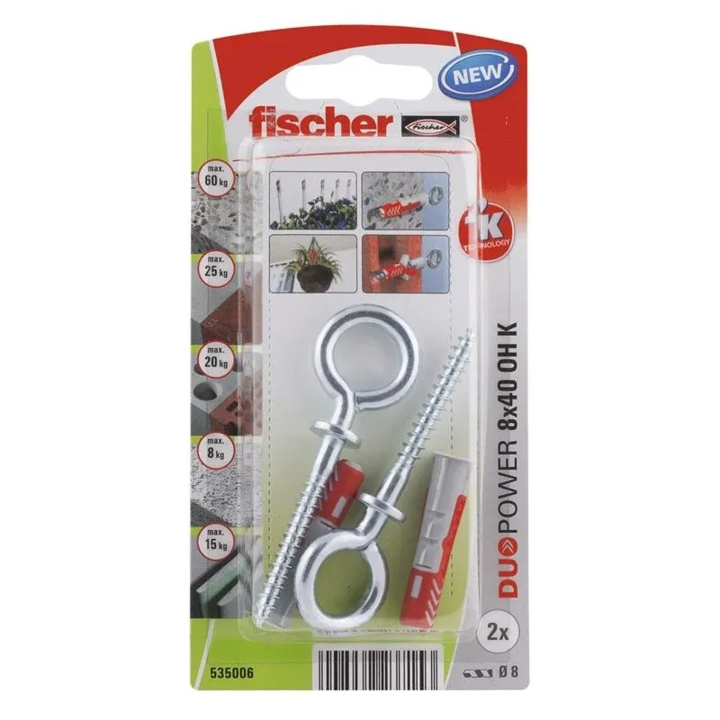 Dībeļi DUOPOWER ar O formas āķi 8x40, 2 gab.