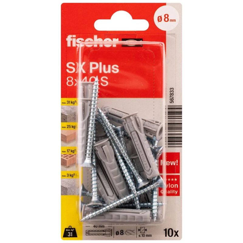 Fischer tüübel kruviga SX Plus S 8x40 mm, 10 tk