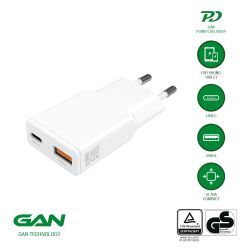 Wall Charger PDPlug Duos Slim 30W GaN 1C+1A white