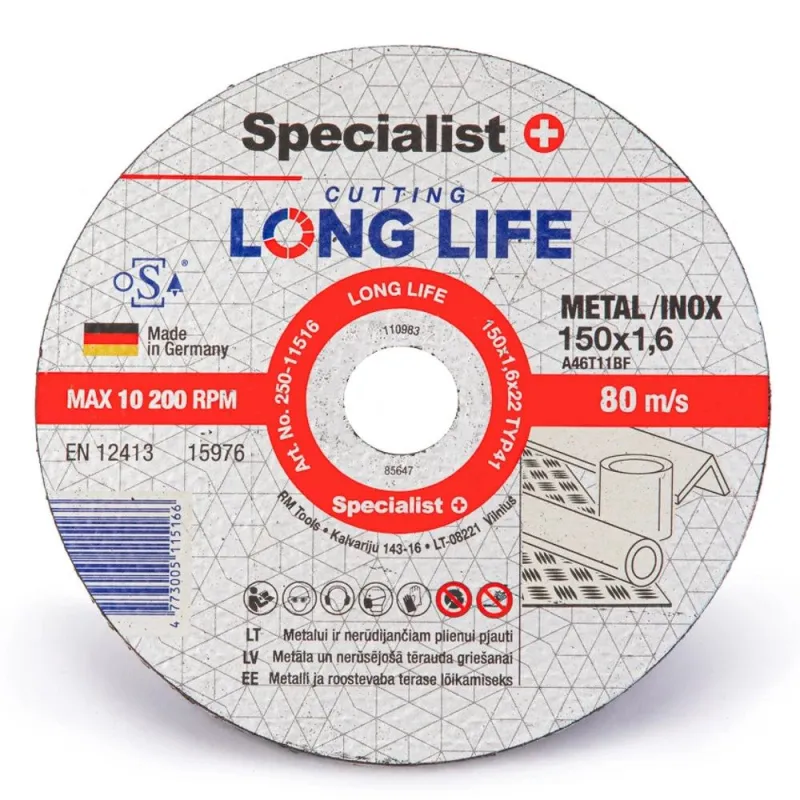 SPECIALIST+ metāla griešanas disks LONG LIFE, 150 x 1.6 x 22 mm