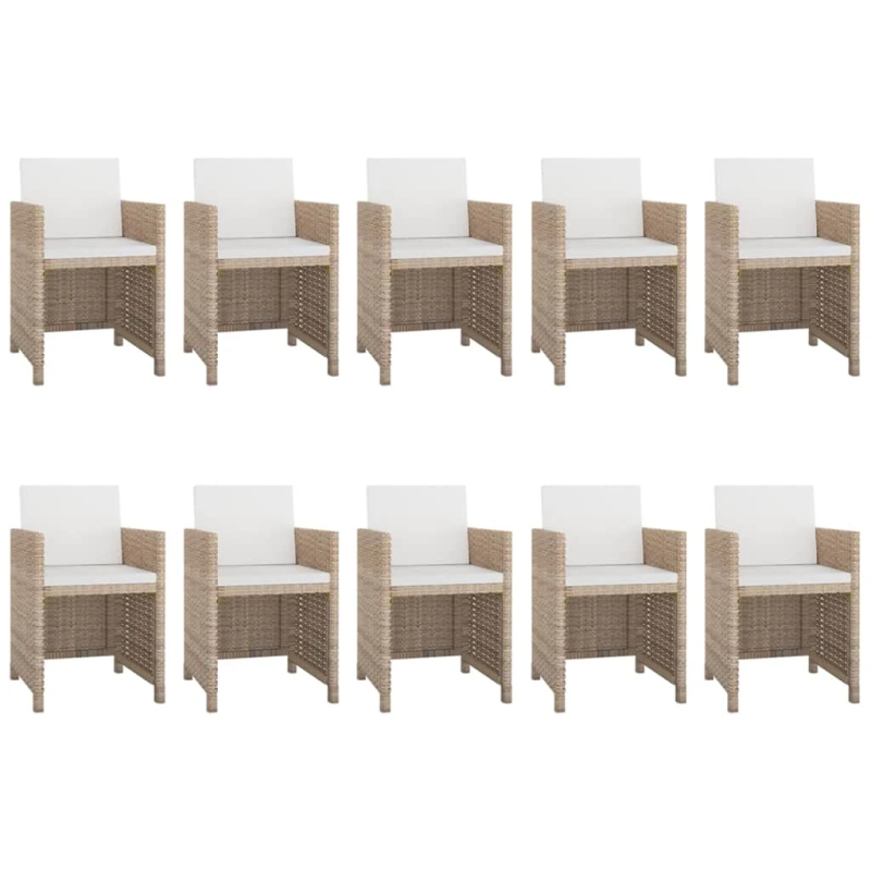 vidaXL 11-daļīgs dārza mēbeļu komplekts ar matračiem, PE pinums, bēšs