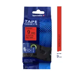 SPECIALIST+ kleepkirjalint FLEXIBLE, 9 mm, must-punane