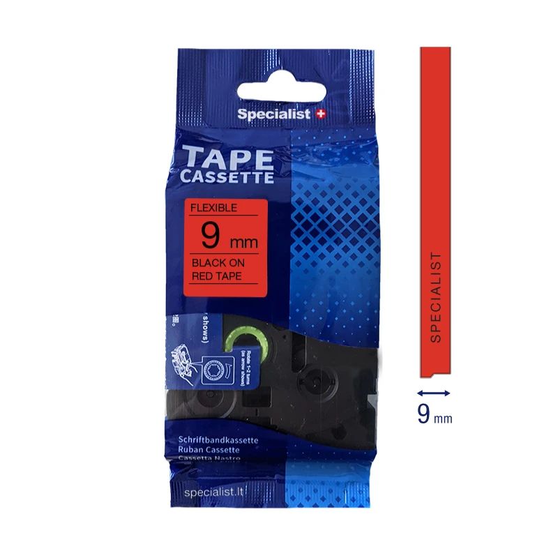 SPECIALIST+ kleepkirjalint FLEXIBLE, 9 mm, must-punane